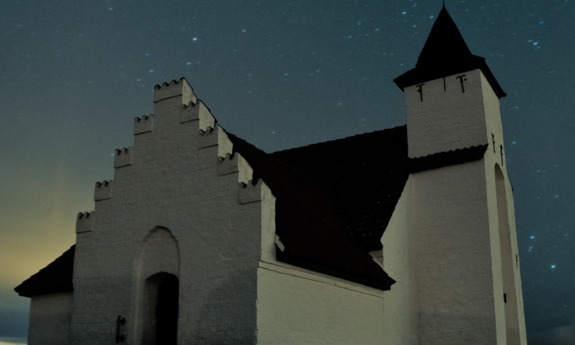 Billede af kirke om natten